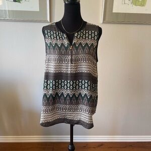 Green & grey patterned sleeveless top by L'Agence, size 8
